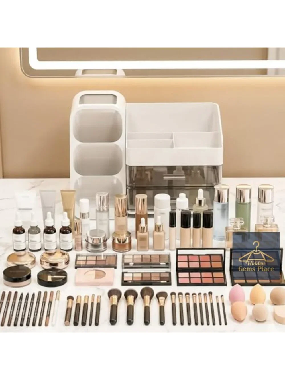 Large Capacity Makeup Organizer Countertop with Brush Holder Acrylic Vanity